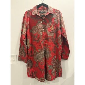 Lauren Ralph Lauren Women's Cotton Paisley Red Button Pajama Sleep Shirt SzM